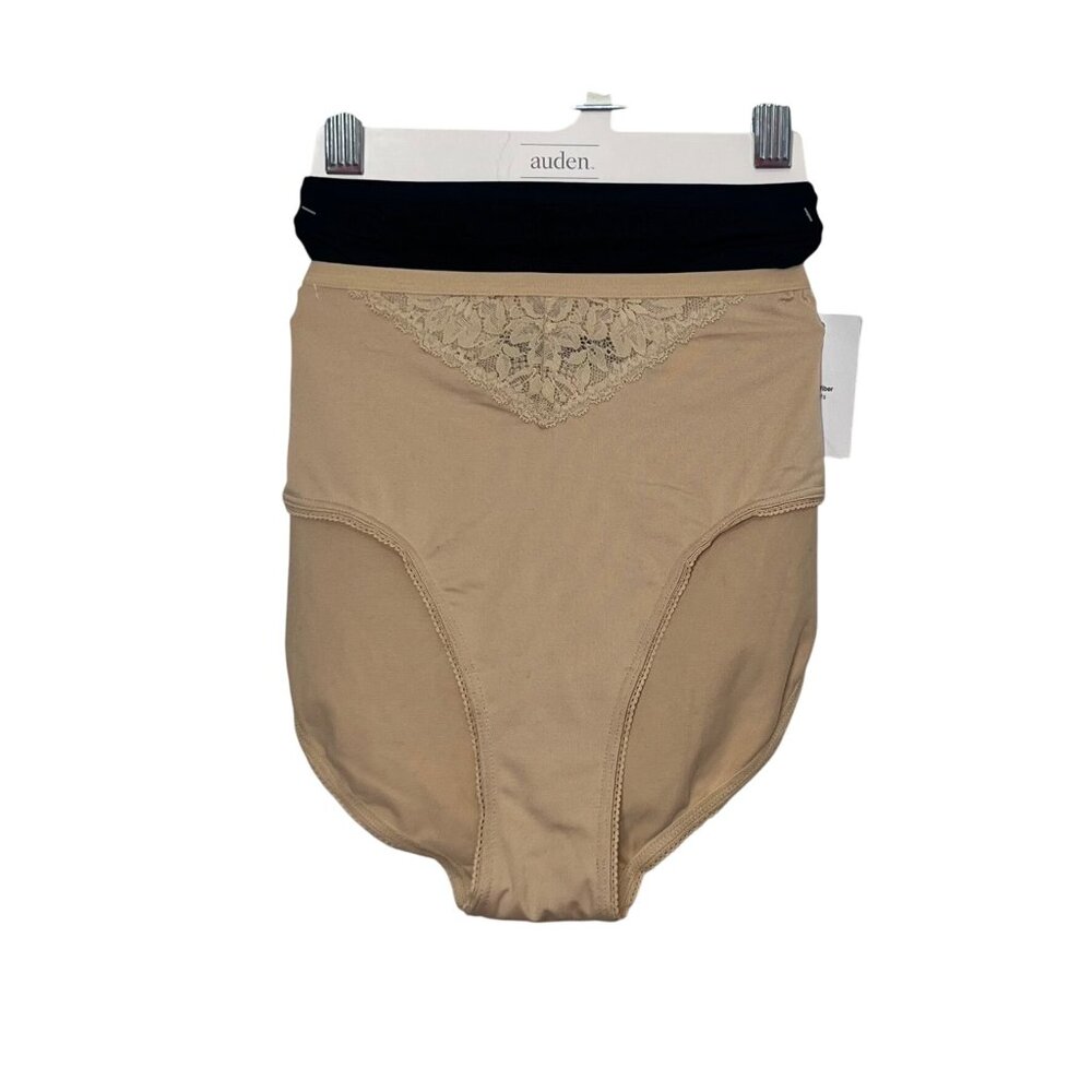 Auden 2 Pack Microfiber Briefs Womens Size Small Tan‎ Black New Lace Accent
